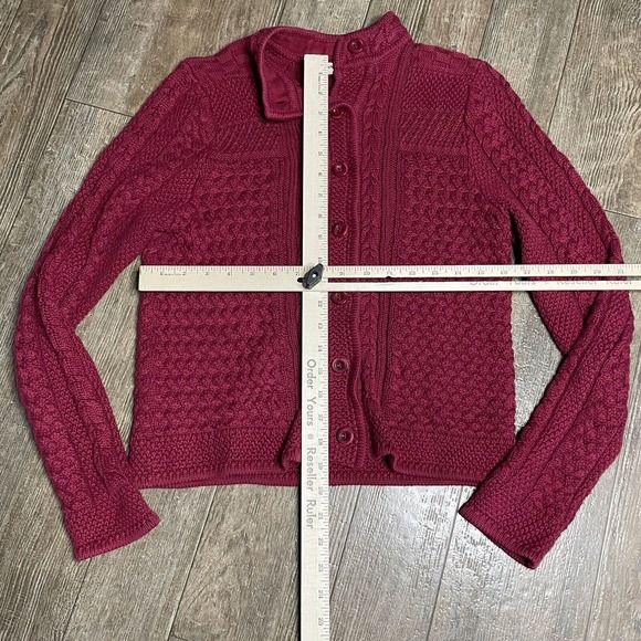 L.L. Bean Woven Cardigan Chunky Knit Long Sleeve Button Up Pink Womens XS - Picture 2 of 6